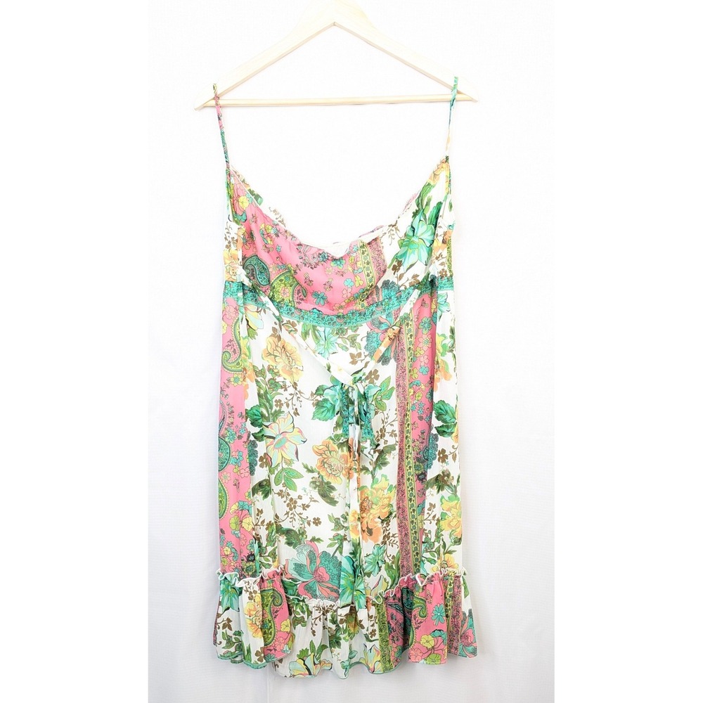 Fleurish Women's Large Floral Boho Spaghetti Strap Spring Mini Dress L